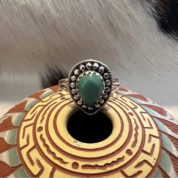 ❤️ Kingman Turquoise 925 Teardrop Beaded Style Ring Southwestern Navajo Size 6 - Picture 4 of 14